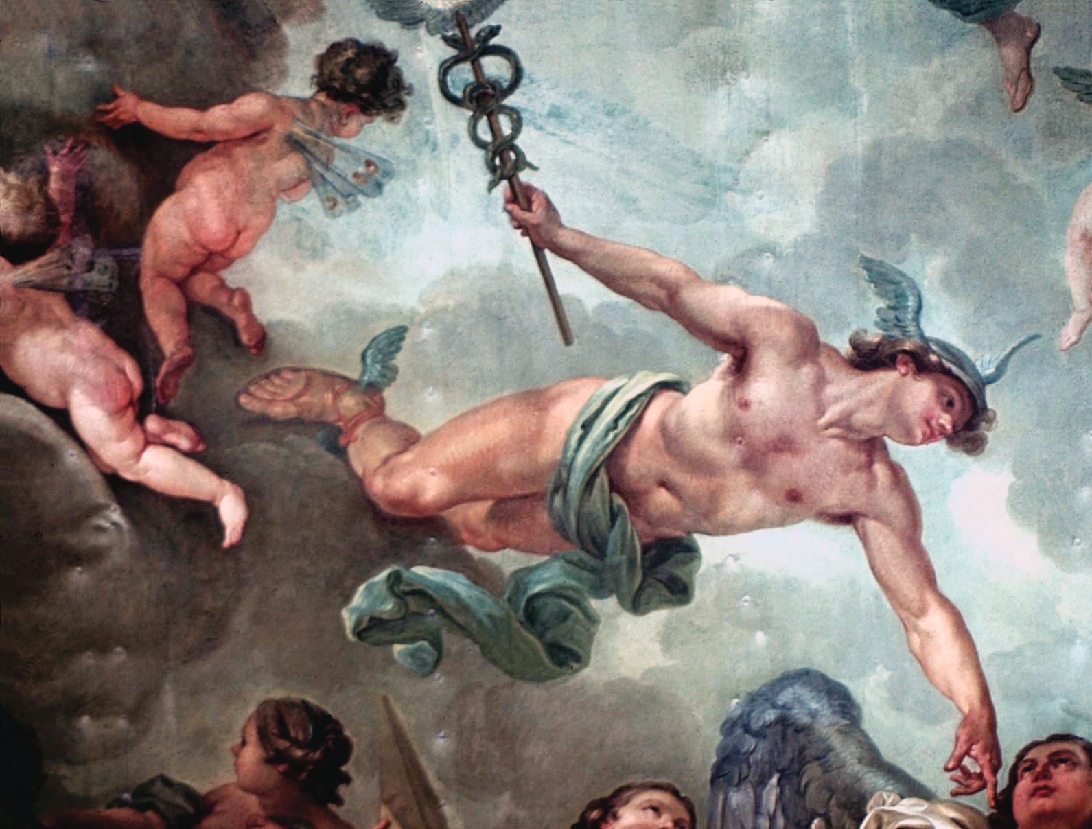 Mercurio con el caduceo — pintura clásica que inspira el isologo de UCIP