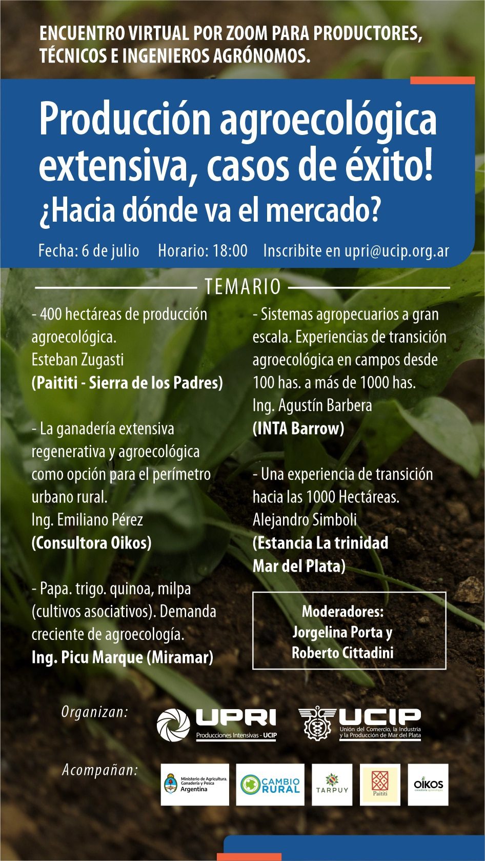 Charla virtual sobre producción agroecológica extensiva ¿Hacia dónde va el mercado?