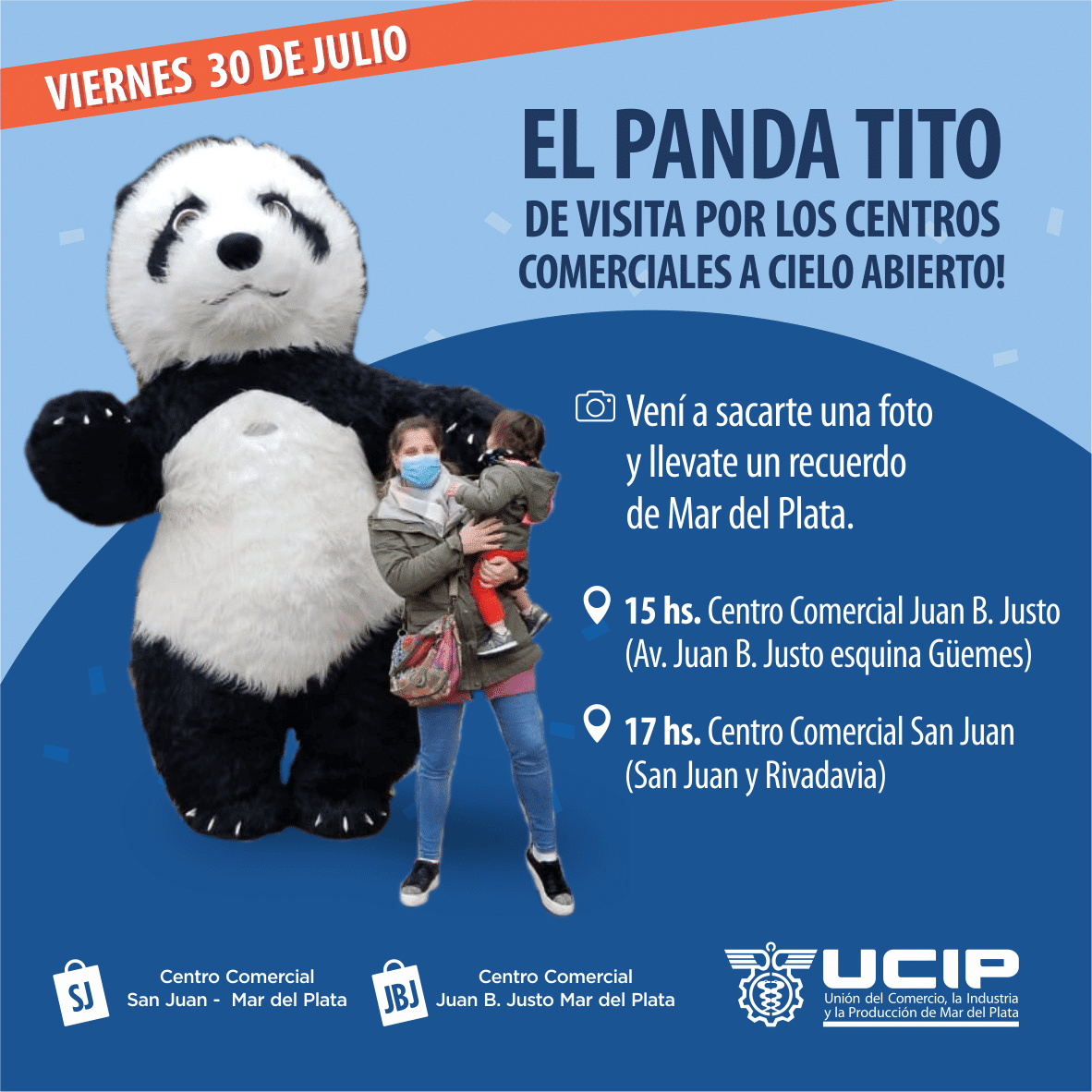 El “Panda Tito” visitará los Centros Comerciales Juan B. Justo y San Juan